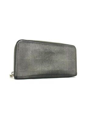 Chanel Wallet New Travel Line Gray Leather Coco Mark Silver Hardware